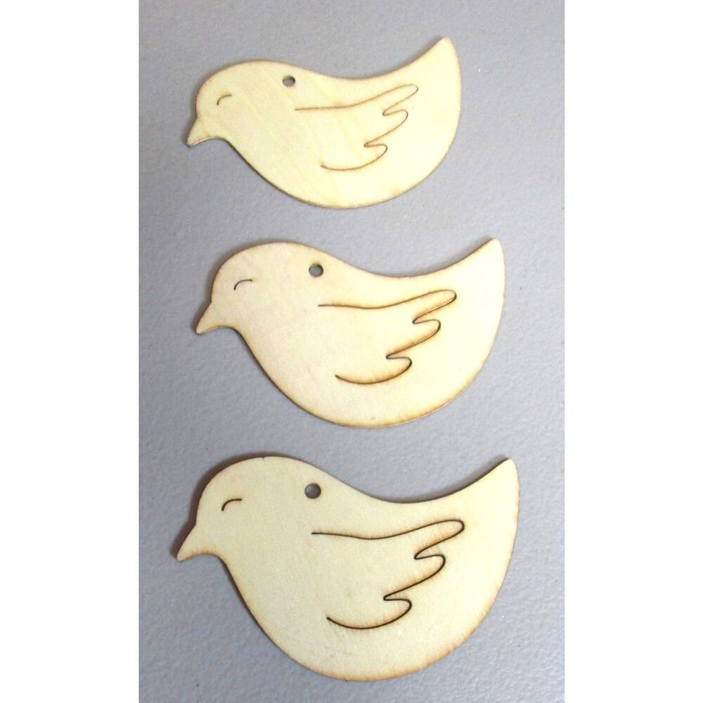 Set of 3 Wooden Bird Cutouts Engraved Craft Blanks Rustic Scandinavian Decor